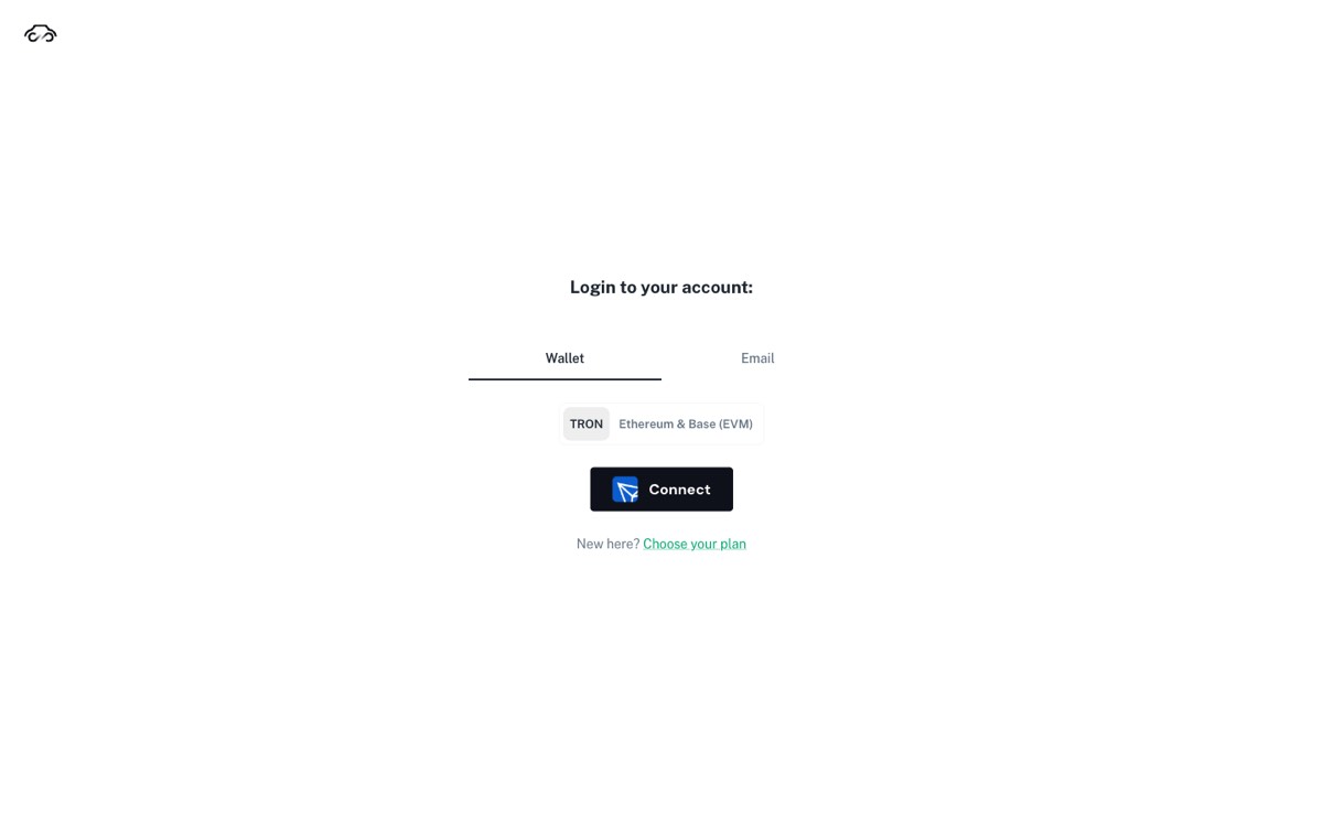 GAC dashboard login screen with Wallet and Email tabs